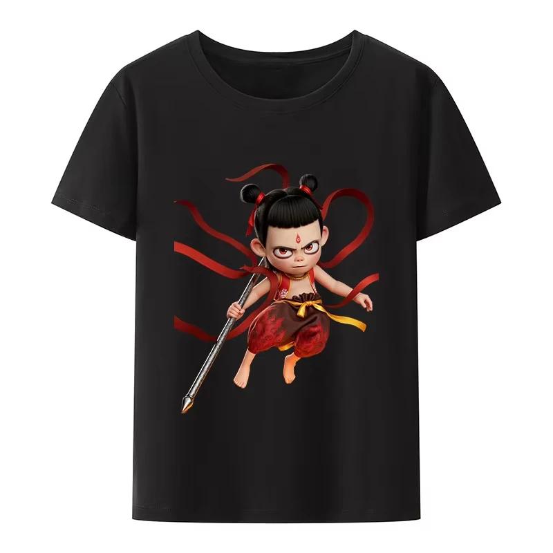 Chinese Anime Movie Nezha 2 Print T Shirt Cute Cartoon Character Short Sleeve Crewneck Casual Shirt Fashion Y2K Streetwear