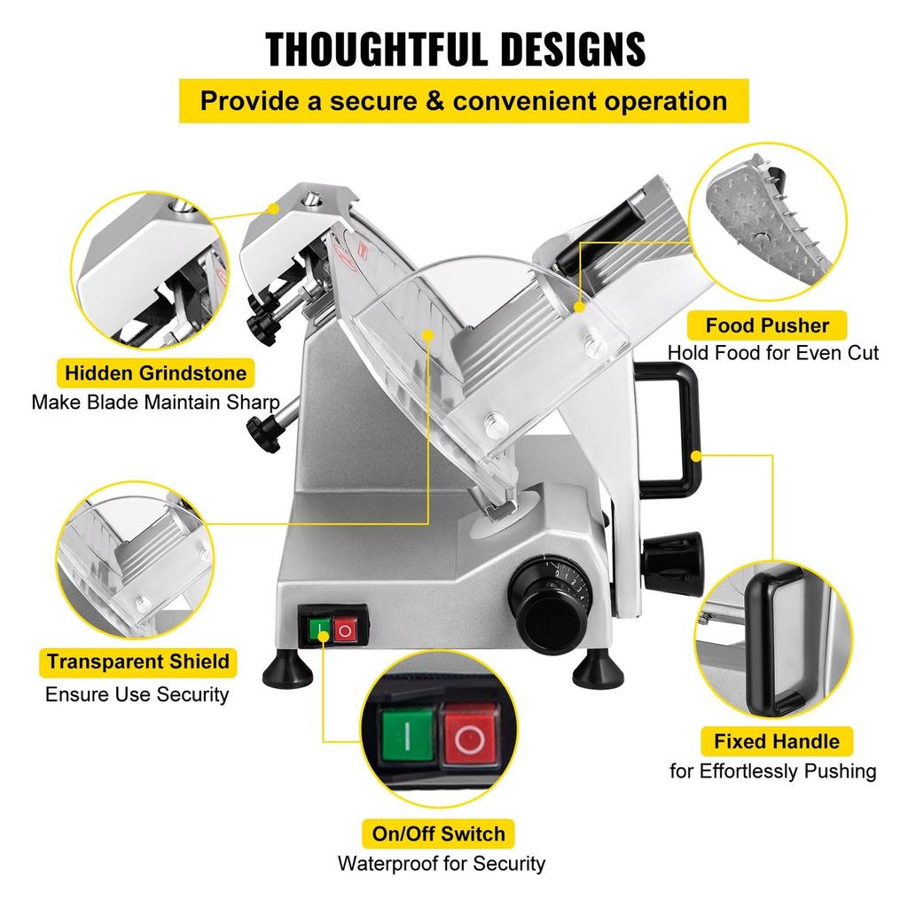 Commercial Meat Slicer, 200W Electric Deli Food Slicer, 350-400RPM Meat Slicer with 8" Carbon Steel Blade, 0 - 0.47 inch Adjustable Thickness Electric