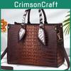 Pu Crocodile Pattern Tote Bag For Women With Zipper Closure And Multiple Pockets