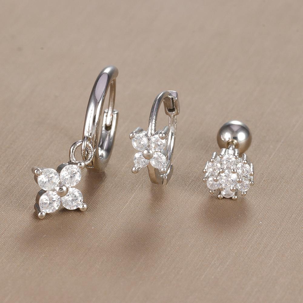 3-teiliges Vintage-Design-Set mit vier Zirkonia-Creolen für Frauen, winziger Knorpelpiercing-Ohrring aus Edelstahl, Schmuckgeschenk
