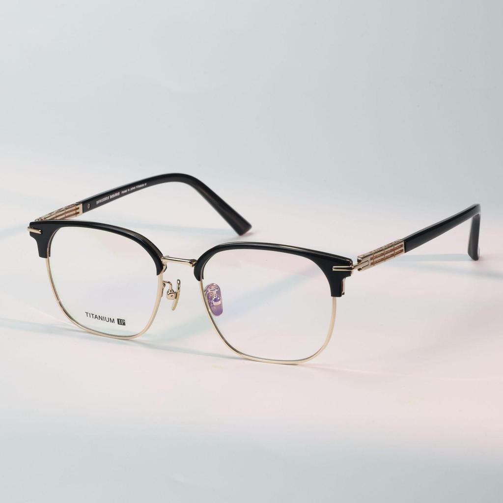 Men's Retro Full-Frame Pure Titanium Eyeglass Frame with Brow Bar - Prescription Ready.