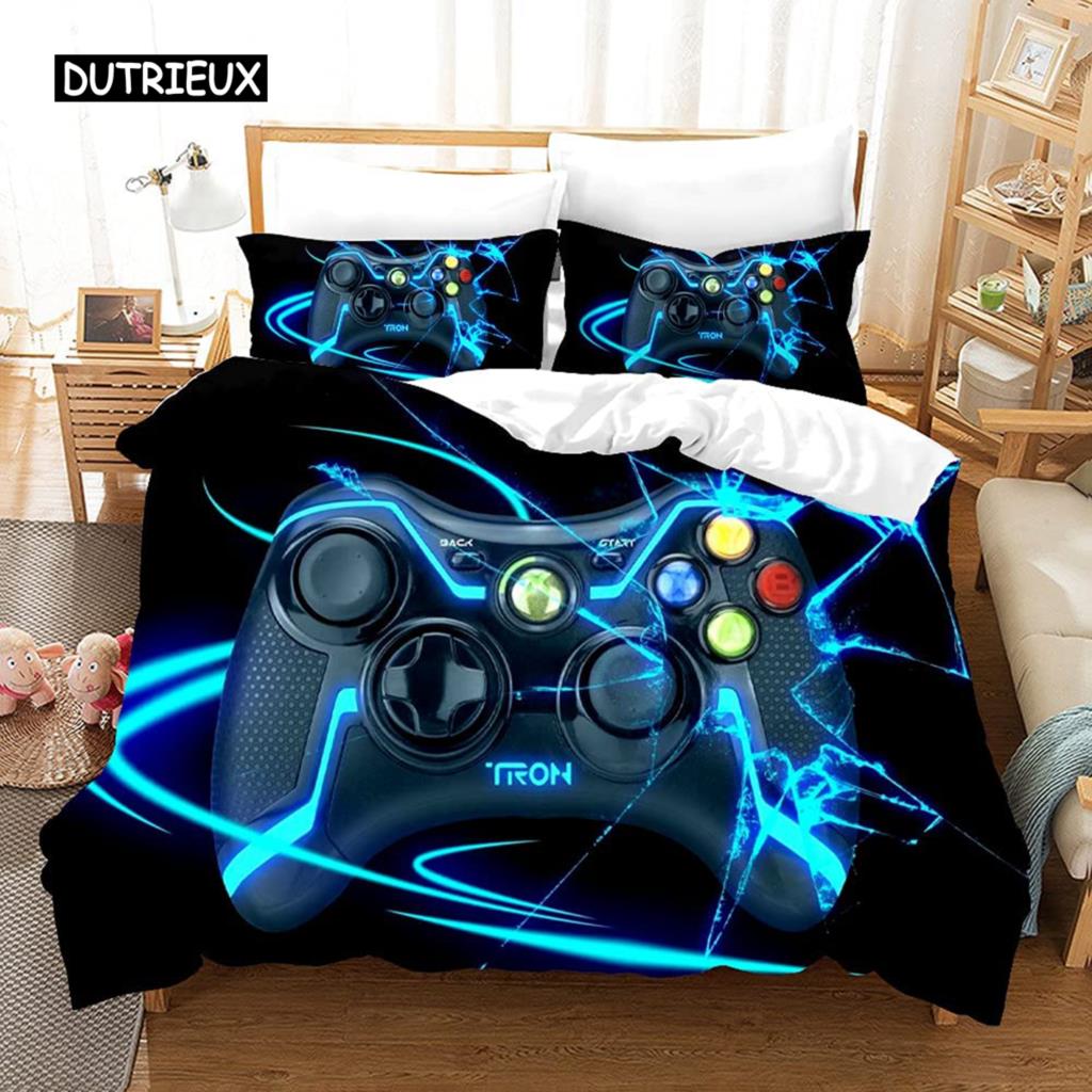 Gaming Bedding Set Game Bed Cover 135 for Adults Kids Soft Microfiber Modern Gamepad Duvet Cover Decorative with Pillowcase