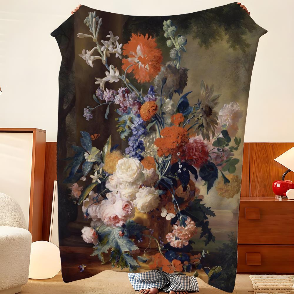 Artist J-Jan v-van H-Huysum Throw Flannel Throw Blanket, Lightweight Cozy, Durable Washable cute Cool