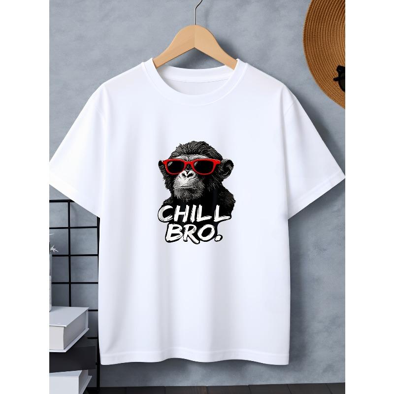 Boys Chimp In Red Sunglasses "Chill Bro" Print Crewneck Short Sleeve Tee