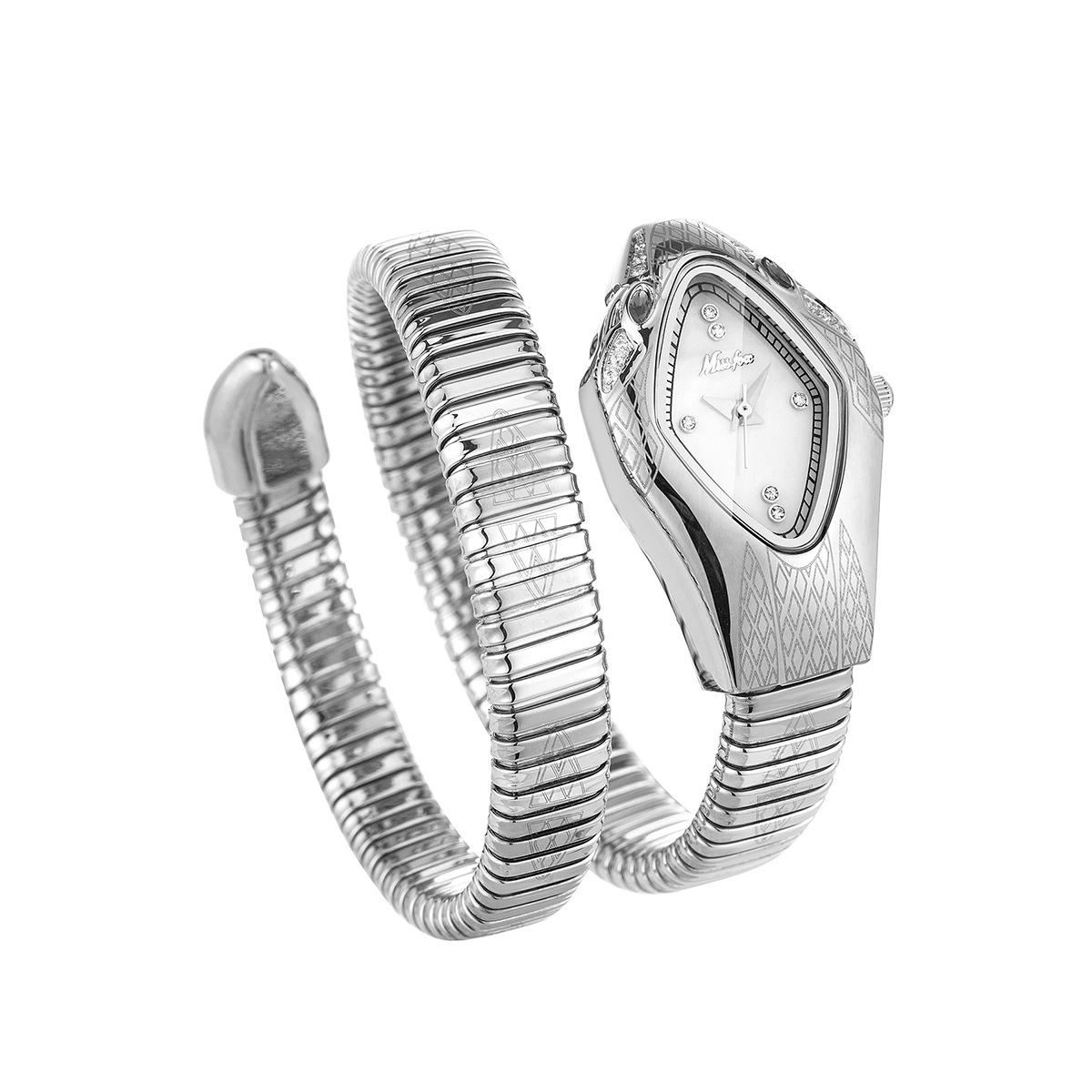 

MISSFOX - Вишуканий жіночий годинник із заведенням у формі зміїної голови, водонепроникний кварцовий годинник, унікальний художній браслет із серпентиновим діамантом білий