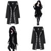 Gothic Women Moon Printed Cardigan Long Sleeve Hooded Coat Black Fashion Top For Casual Wear