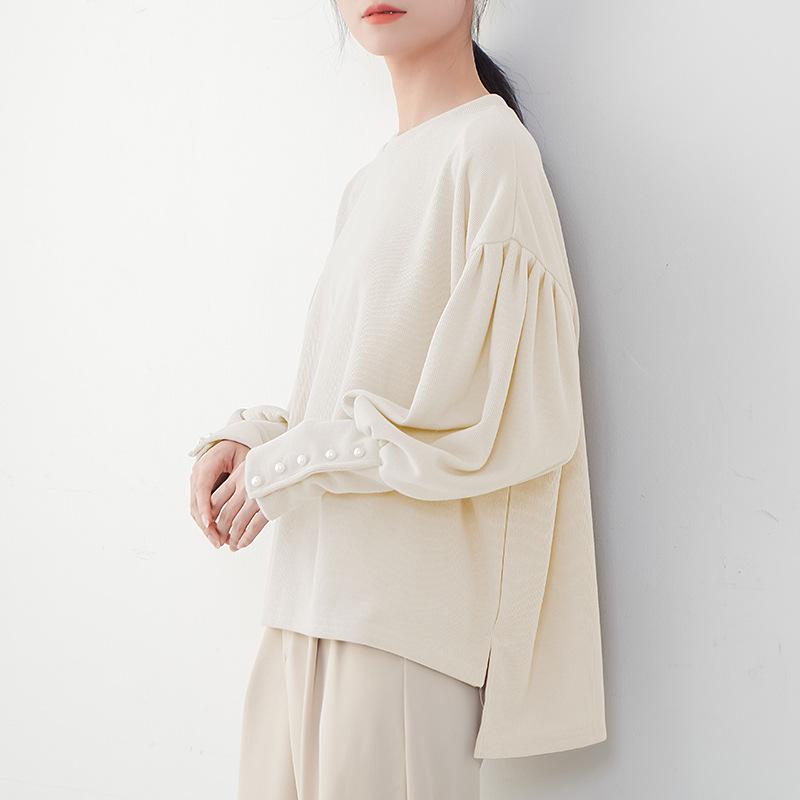 

Свитшот с рукавами-фонариками для женщин, однотонный свободный топ с жемчужными пуговицами для женщин M