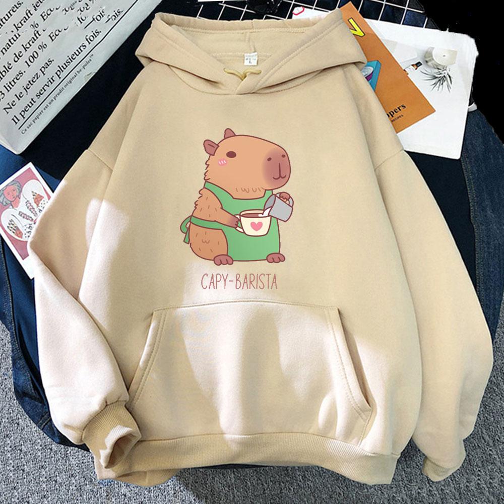 Cute Capybara Barista Making Coffee Hoodie With Hooded Harajuku Kawaii Sweatshirt Anime Print Cartoon Clothes Sudaderas Hoody
