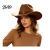 Winter Windproof Wool Cap Unisex Western Cowboy Hat, Felt Fedora Hat with Faux Leather Retro Style Band, Wide Brim Cowgirl for Men Women Outdoor
