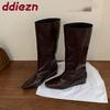 Fashion Fashion Low Heel Footwear Women Knee High Western Boots Wedges Shoes Pointed Toe Ladies Modern Boots Female Slip On Shoes