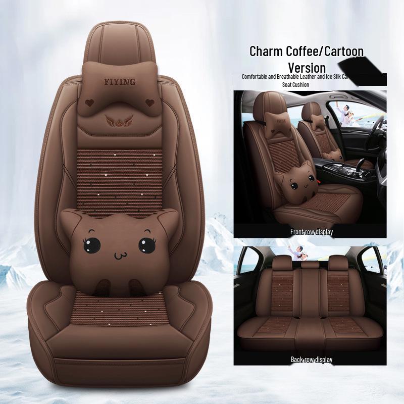 Universal Leather Cartoon Car Seat Covers for All Seasons - Compatible with Reina, MG, K3, K5, Elantra