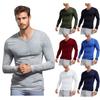 Tricou casual pentru bărbați, cu gât în V, croială slim, cu mânecă lungă, de purtat pe dedesubt, culoare uni