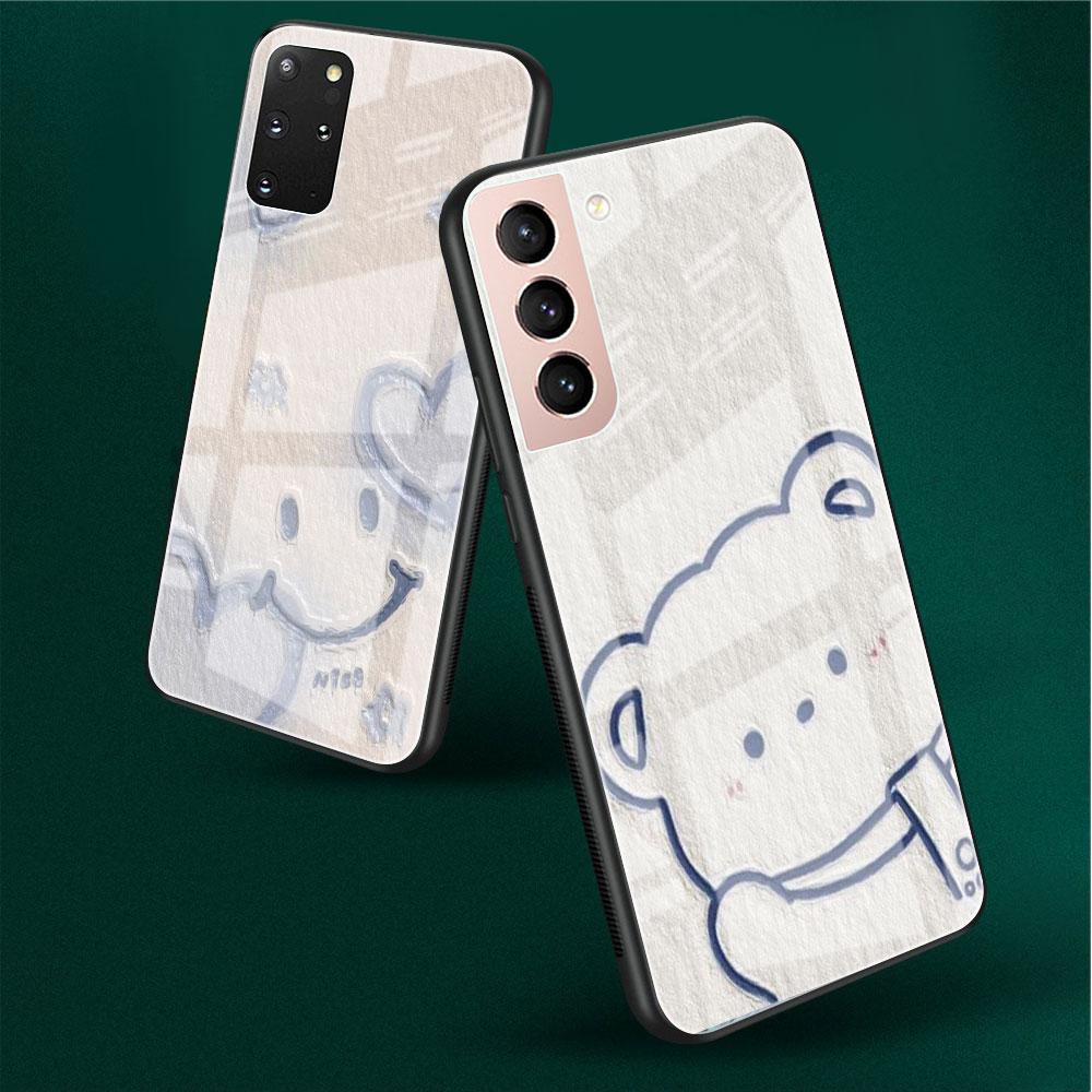 Flower Cute Glass Case For Samsung Galaxy S22 S20 FE S21 Plus Phone Cover S10 5G S9 Note 20 Ultra 10 Lite Shell