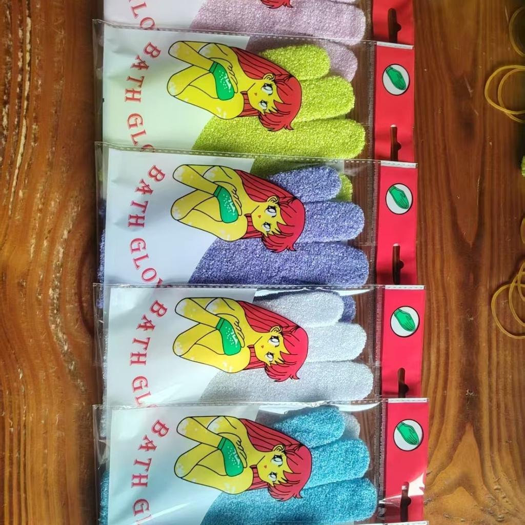 6PCS Exfoliating Bath Gloves Five Finger Shower Mitts Body Scrub Dead Skin Remover Towel