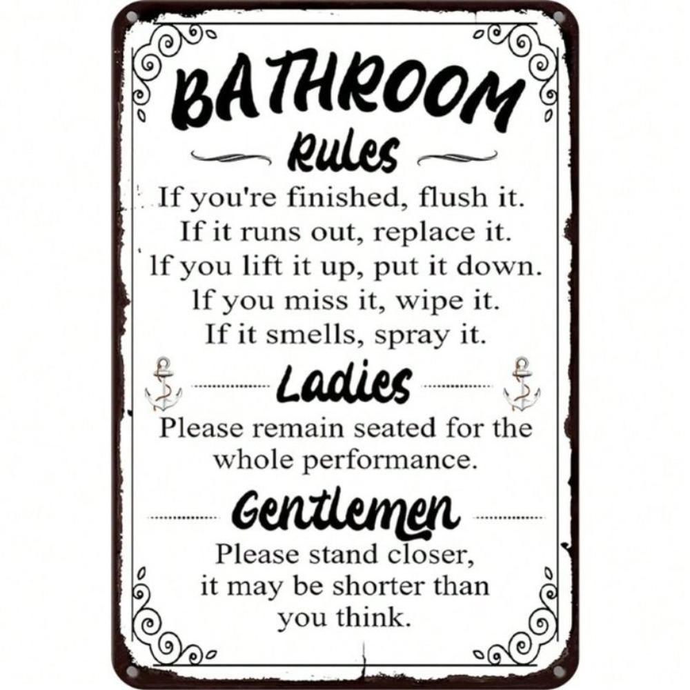 Metal Poster Wall Art Vintage Bathroom Rules Rustic Farmhouse Decor Rectangular Iron Sign