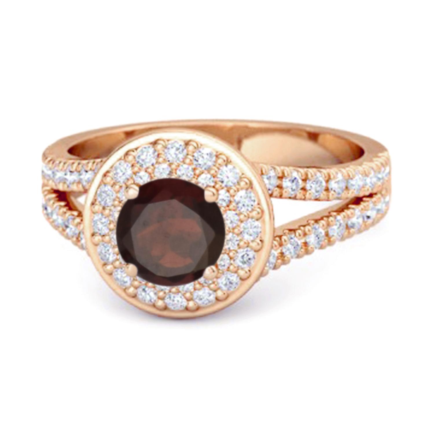 Garnet Double Halo Accents Ring - 925 Sterling Silver Rose Gold Vermeil 8.5 ярко-розовый