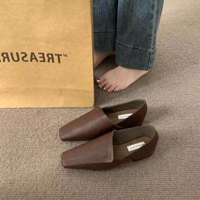Women's Personalized Single Shoes New Flat Square Toe Suede Shoes for Women Outdoor Leisure Leather Surface Zapatillas De Mujer