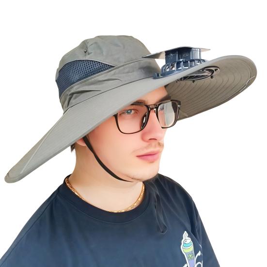 Fan Hat Wide-Brimmed Outdoor Hat with Dual-Power Fan Design Solar USB Charging Hiking Cycling Fishing Sun Hat
