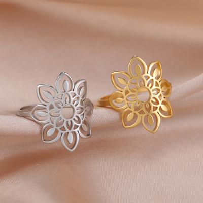 Windfaden Lotuskranz Ring für Damen Titanstahl Böhmischer Ring Hochzeitsgeschenk