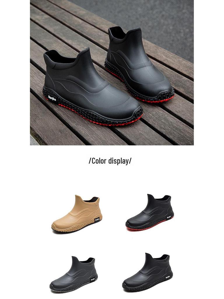 Men’s Waterproof Non-Slip Short Rain Boots - Thick Sole Wear-Resistant Rubber for Outdoor and Kitchen Use