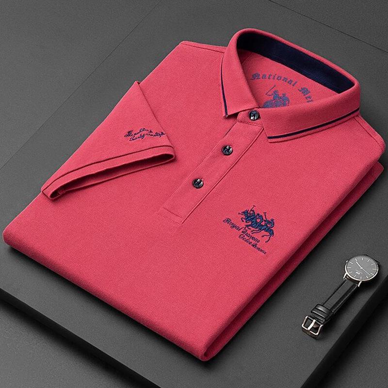 New Summer Solid Color Embroidered POLO T-Shirt for Men - Trendy Casual Short Sleeve