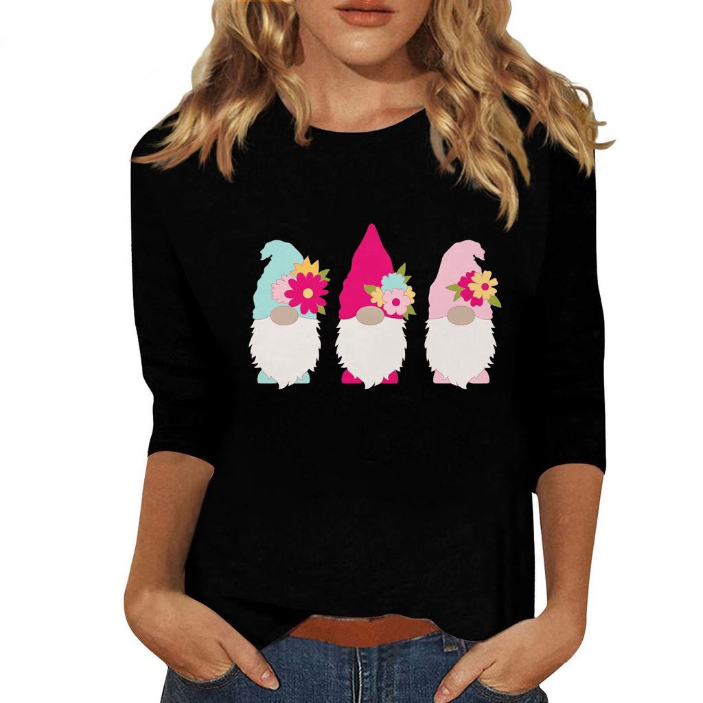 Top girocollo con stampa paillettes e maniche a tre quarti, casual, da donna