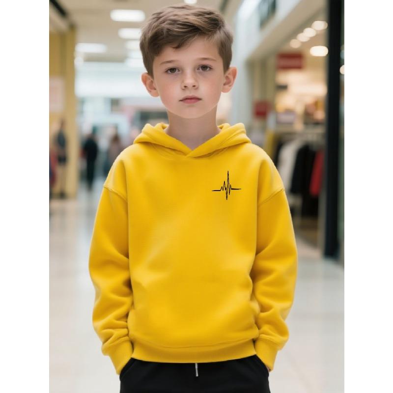 Kids Pullover Hoodie Minimal ECG Heartbeat Line Chest Print,Soft Long Sleeve Hooded Sweatshirt for Boys Girls,Casual Top for Autumn Daily Outdoor Wear