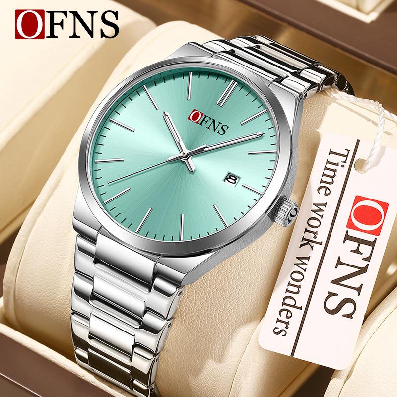 Fashion Mens Womens Watch Outdoor Sports Business Stainless Steel Man Watch Luminous Blue Dial Calendar Quartz Watches for Men+Box