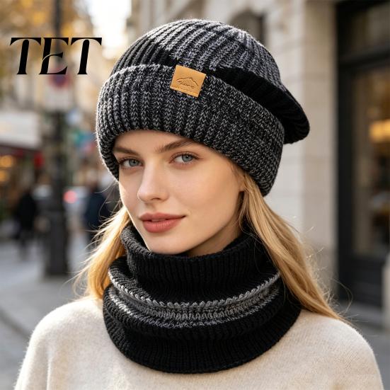 Winter Fashion Accessory for Ladies Hat Neck Warmer Set, Fleece Lined Knitted Hat, Thickened Warm Thermal Cold Weather Knit And Scarf Women Commuting