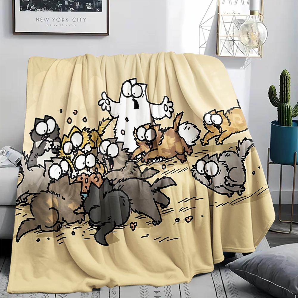 1pz Coperta in Flanella con Stampa del Gatto Simon, Alta Qualità per Tutte le Stagioni, Decorazione per la Casa, Calore e Comfort, Perfetta per Regali di Natale