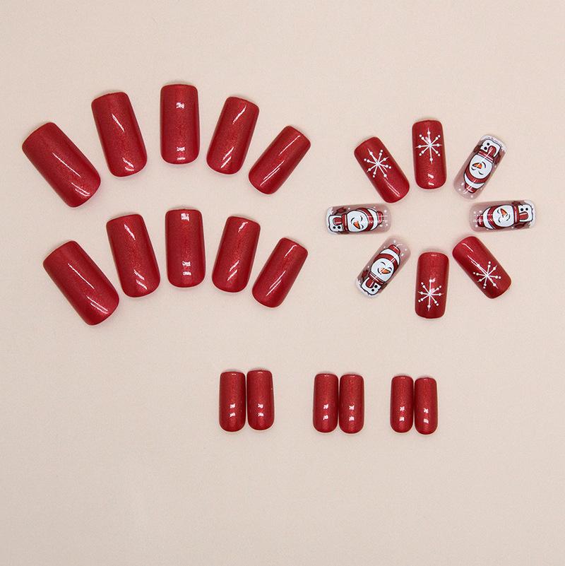 Aurora Red European Snowman Medium-Length Christmas Nails