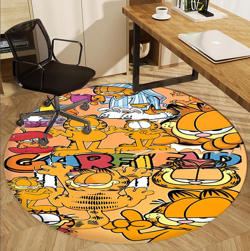 Garfield Pattern Round Rug, Indoor/Outdoor Mat, for Picnic, Gameroom, Bedroom, Office, Living Room, Home Decor Carpet, Birthday Gift
