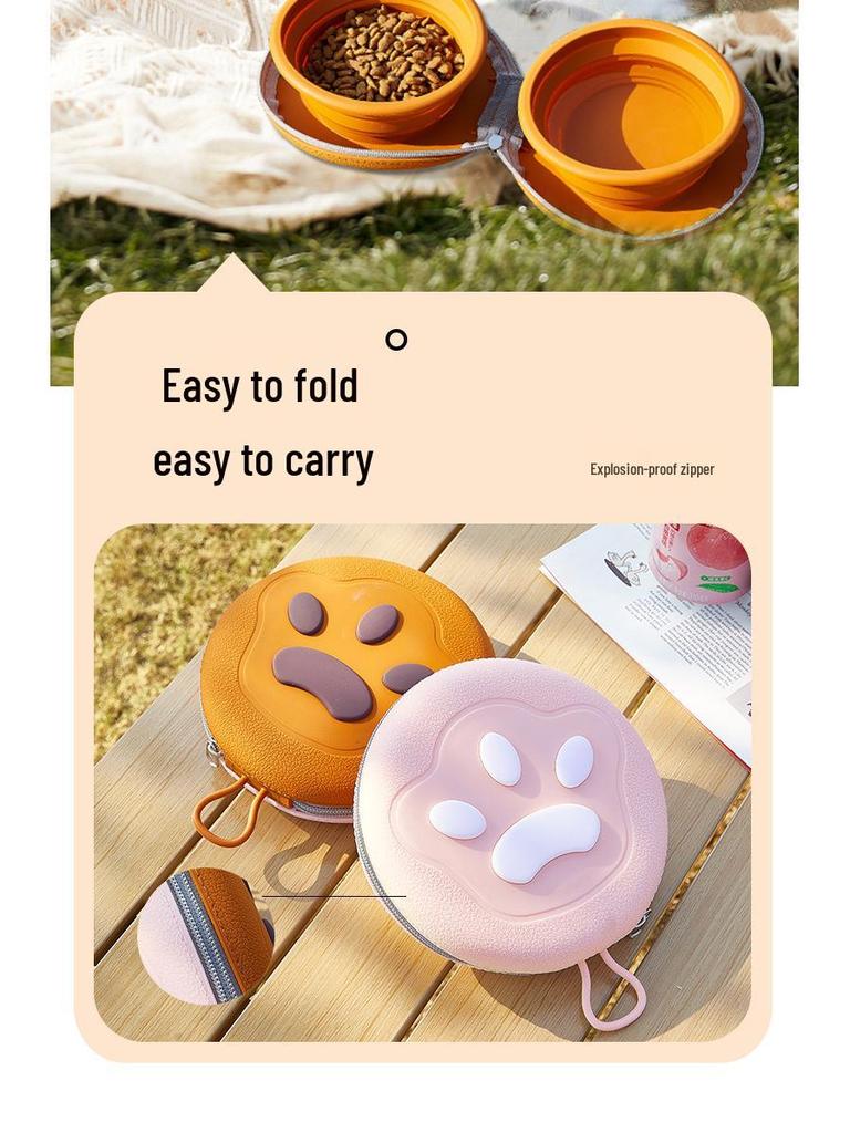 New Foldable Double Dog Bowl: Integrated Design for Outdoor Pet Feeding