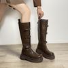 New Breasted Fashionable Round-headed Boots for Women, Thick-soled Versatile Tall Tube, Black Korean Version, Retro Knight Locomotive Short Boo