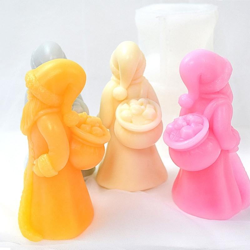 3D Santa Candle Mold Christmas Candle Silicone Mold Non-stick Easy to Mold for Making Candle Plaster Home Decorations
