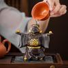 Zisha God of Wealth Tea Pet Figurine - Attracts Wealth & Treasure, Decorates Tea Table, and Grows with Tea; Includes Lid Holder Accessory