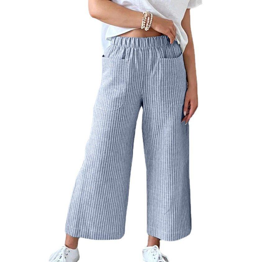 2026 New Women's Linen Cotton Blend Straight Leg Pants, Loose Fit Elastic Waist Casual Trousers for All Seasons