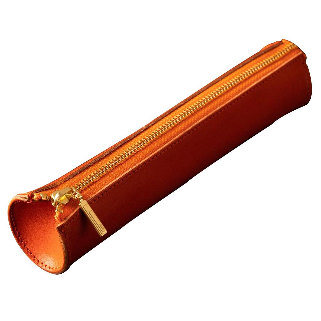 Am de Mas Round Pen Tochigi Genuine Made in Fits Fountain Orange Case, Leather, Leather, Japan, Cylindrical, Pens, Simple, Handmade, PC-020,