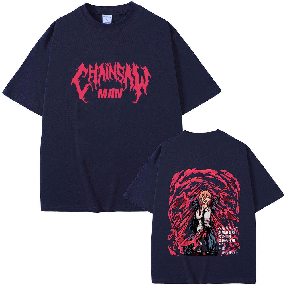 Anime Chainsaw Man Power Double Sided Printed T-shirt Summer Men's Women's Fashion Casual Oversized Streetwear Manga Lovers Gift