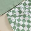 Toddler Boy Summer Clothes Checkerboard Print Short Sleeve T-Shirt with Elastic Waist Shorts 2Pcs Outfit