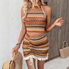 A New Summer Vacation Style Striped Knitted Sleeveless Waistcoat and Short Skirt Two-piece Set