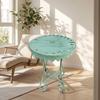 Round Side Table VintageStyle with Cutout Pattern Distressed Plant Stand for Patio, Balcony,