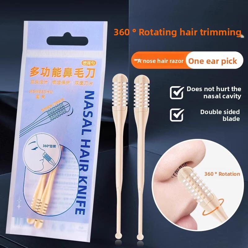 2 Pcs Hand-operated Rotary Double-sided Nose Hair Trimming Scissors for Men