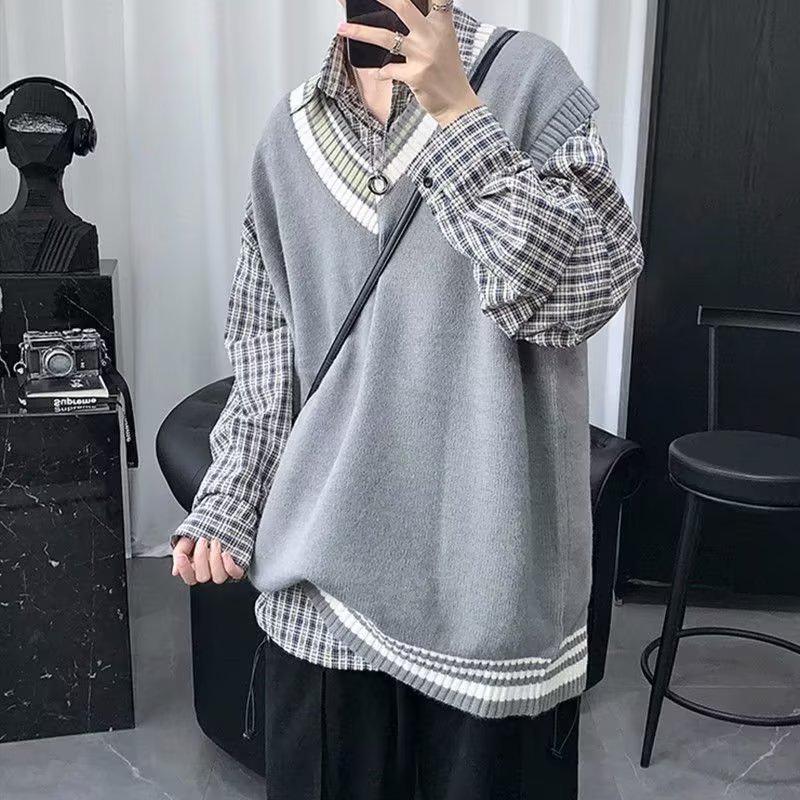 College-Style Knitted Wool Vest - Men's Autumn/Winter Casual Fashion Sweater