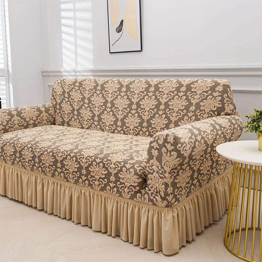 1pc Jacquard Sofa Slipcover Solid Color European Relief Embossed Sofa Couch Cover Furniture Protector for Living Room Home Decor