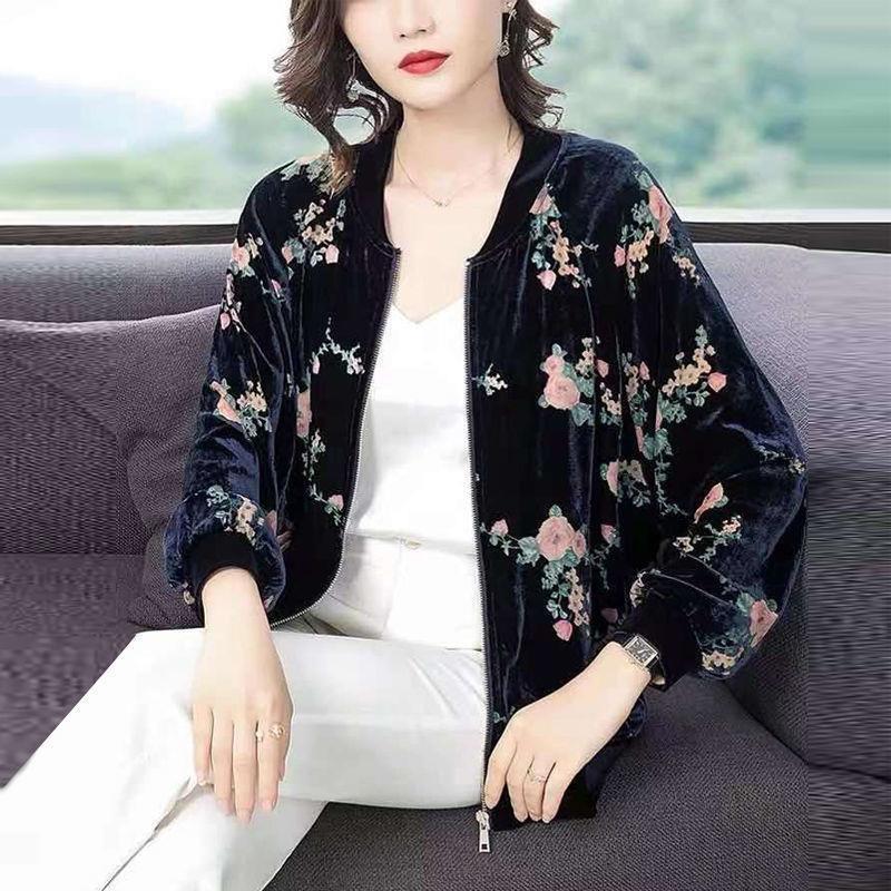 Leisure Golden Velvet Coat Women's Spring Autumn Loose Zipper Jacket Fashion Large Size Baseball Outwear Jacket 5XL