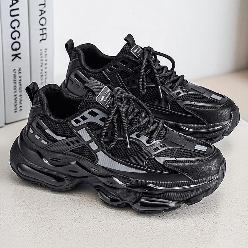 Pure Black Men's Casual Sneakers Outdoor Sports Shoes Breathable Wear-resistant Rubber Outsole Comfortable Shoes for Men