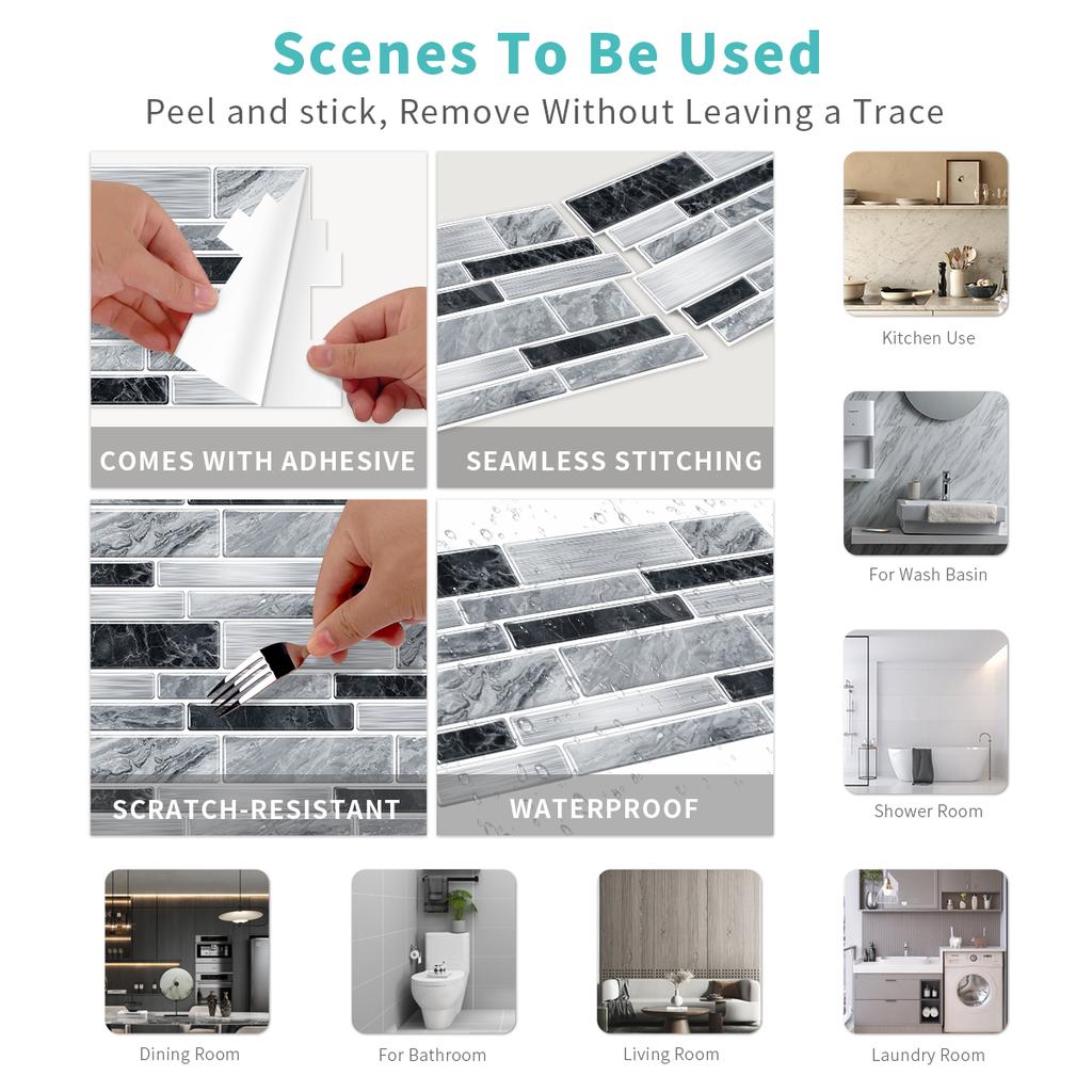 12/24/48pcs Peel And Stick Tile Sticker Self Adhesive Stick On Tile Backsplash For Kitchen Bathroom, Bedroom Decoration