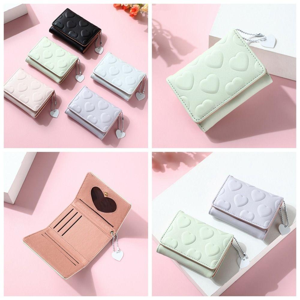 

Imprinted Love Wallet Solid Color PU Leather Card Holder Fashion Three Fold Wallet Women зелёный