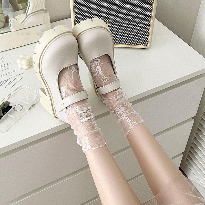 Summer Super Fairy Hollow Transparent Lace Middle Tube Socks For Women Ultra-thin Sexy Lolita Girl Mesh Pile Socks Harajuku